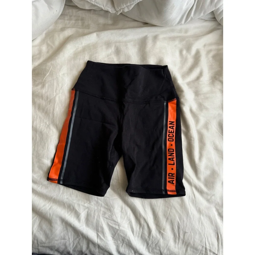 Alo Yoga Women's Black Orange Tangerine High Waist Biker Shorts Size